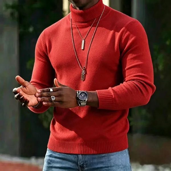Design Turtleneck Sweater White Men's Knit Top - 8