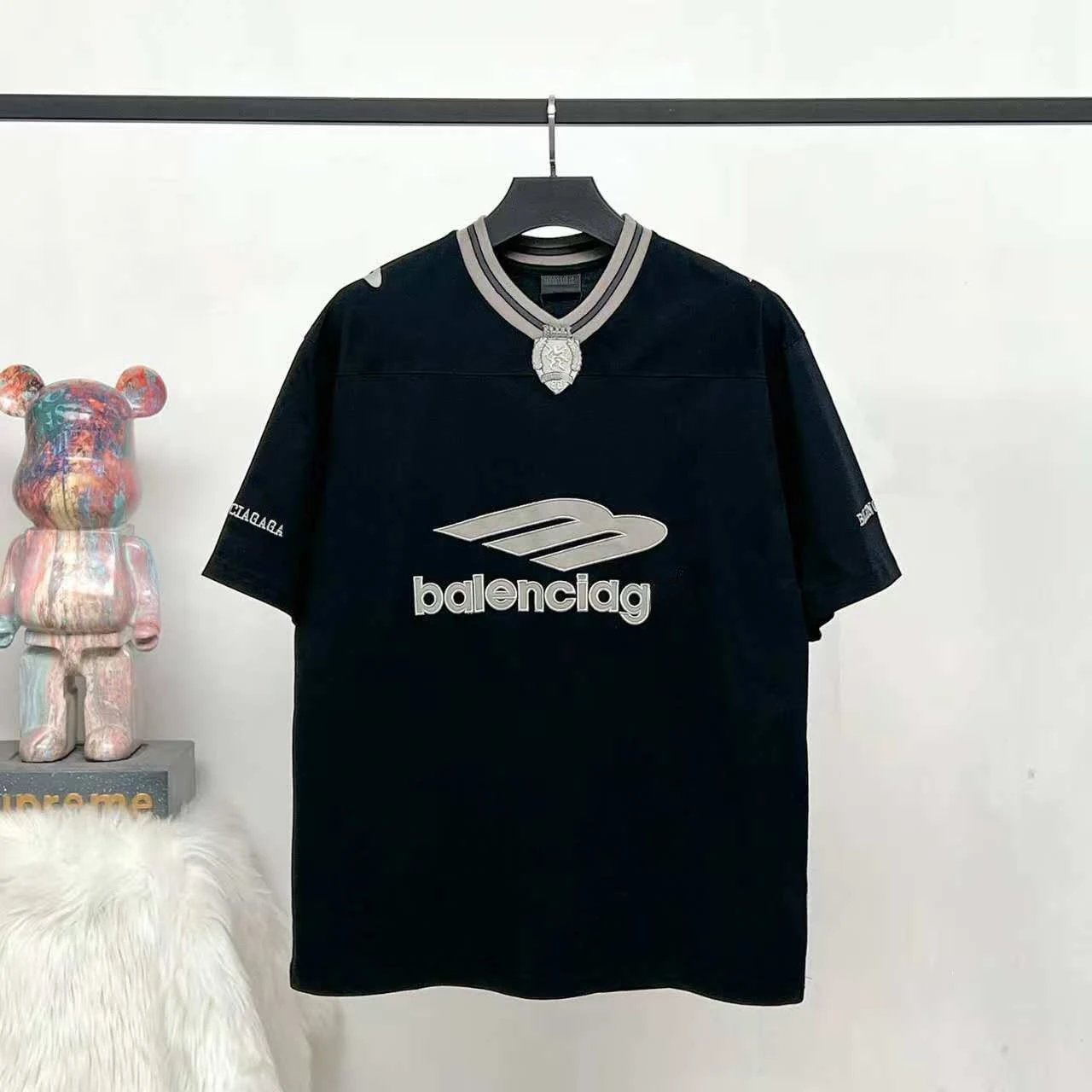 Balenciaga Logo V-Neck Jersey Navy - 5