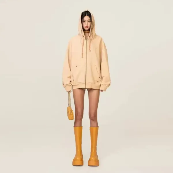 Design Oversized Zip-Up Hoodie Beige Hoodie - 8