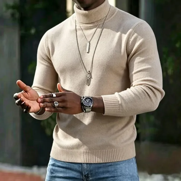 Design Turtleneck Sweater White Men's Knit Top - 14