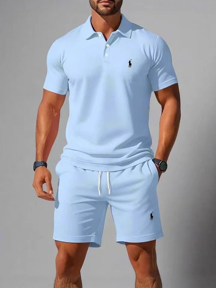 Design Black Slim Fit Polo Shirt and Drawstring Shorts Set - 6