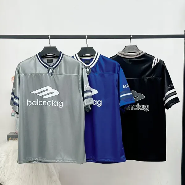 Balenciaga Football Jersey Black Velvet T-Shirt - 4