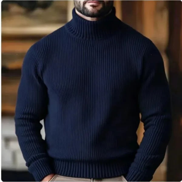 Design Ribbed Turtleneck Sweater Navy - 1