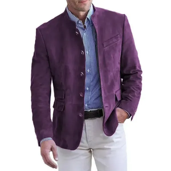 Design Suede Stand-Collar Blazer Teal Outerwear - 6