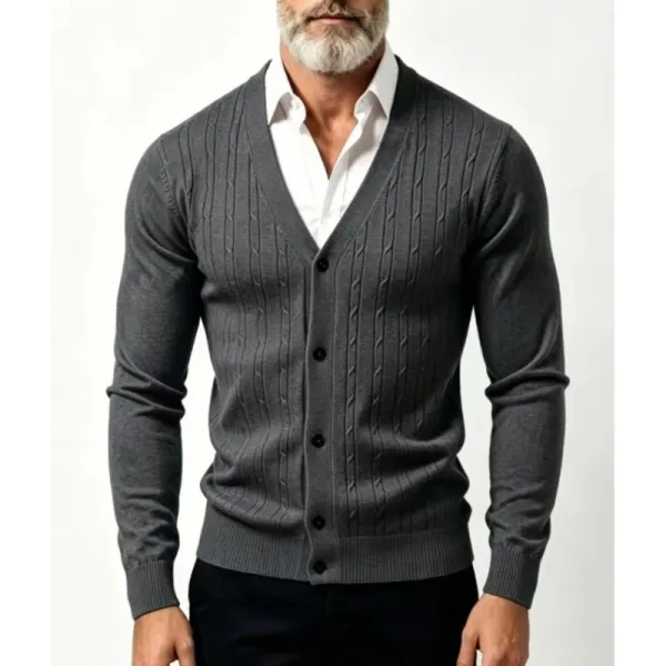 Design Cable Knit V-Neck Cardigan Gray - 1