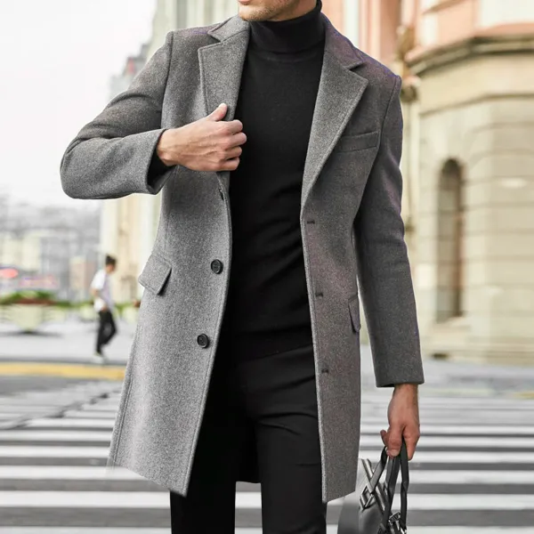 Design Wool Blend Overcoat Black Men's Coat Outerwear.coat - 4