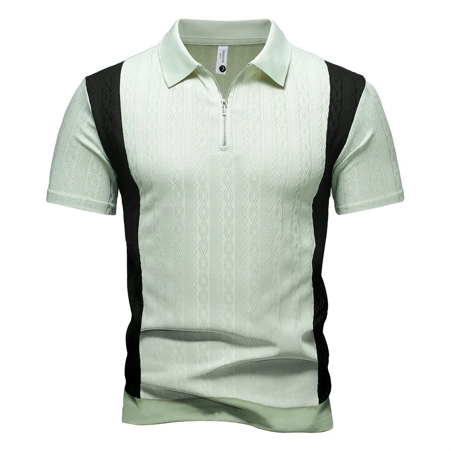 Design Zip-Front Textured Polo Mint Green with Black Panels Tops.polo - 11