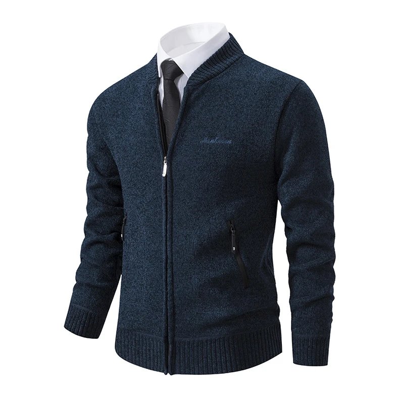 Design Zip-Up Knit Bomber Jacket Gray Outerwear Jacket - 12