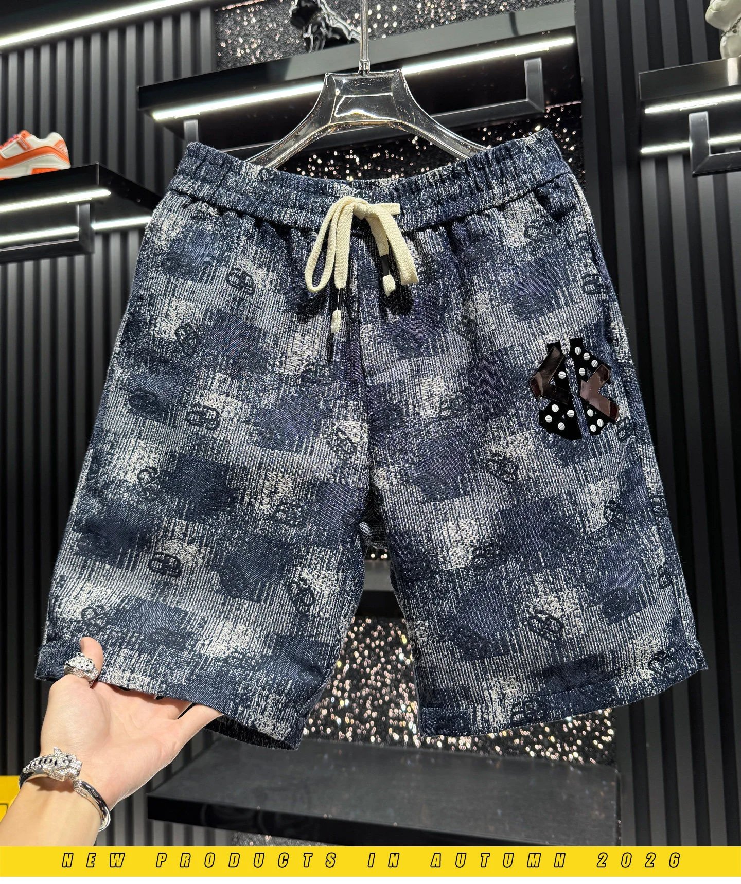 Design Printed Drawstring Shorts Navy Multicolor - 4