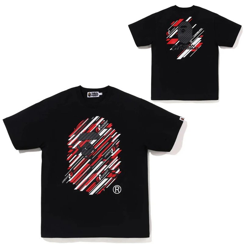A Bathing Ape Academy Striped Ape Head Black T-Shirt