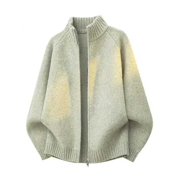 Design Gradient Knit Zip-Up Cardigan Gray Yellow Outerwear.cardigan - 1