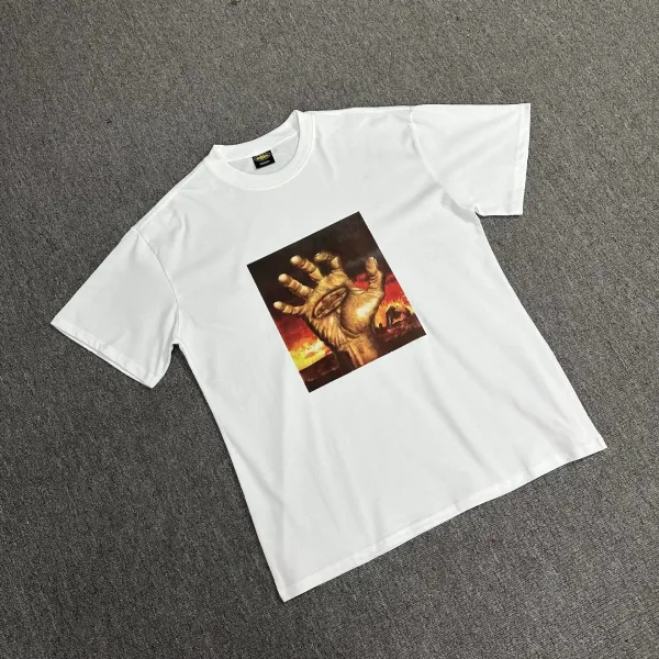 Design Hand Print Graphic White T-Shirt Tops.t Shirts - 1