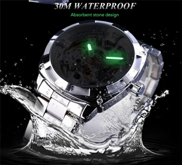 Design FORSINING Skeleton Mechanical Watch Black Steel Watches - 17