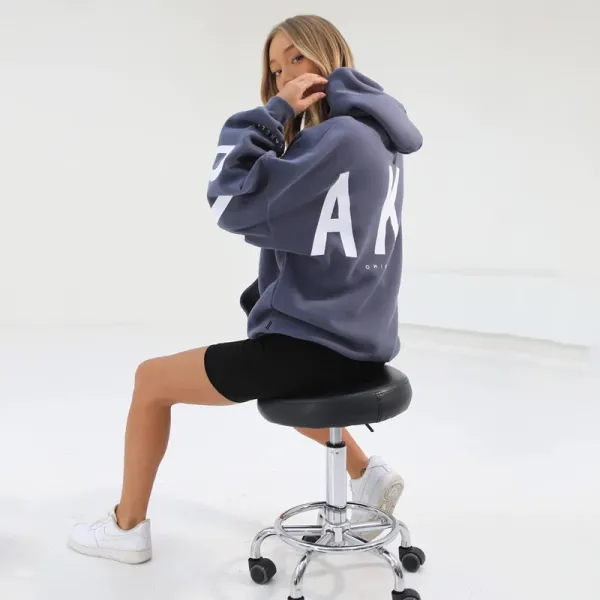 Design Oversized Graphic Hoodie in Light Gray with Black Lettering - 13