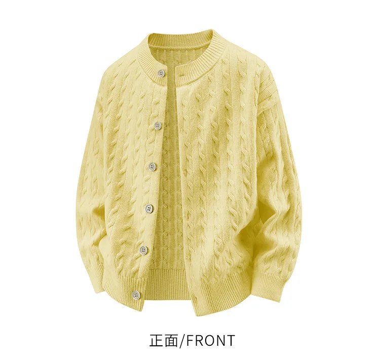 Design Cable Knit Button-Up Cardigan Yellow - 14