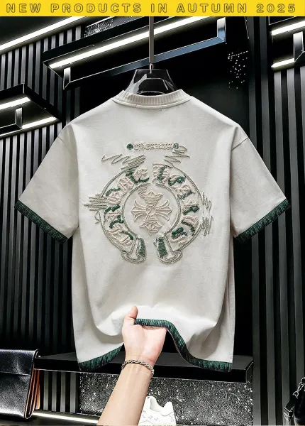 Chrome Hearts Embroidered Logo Gray T-Shirt with Green Trim - 7