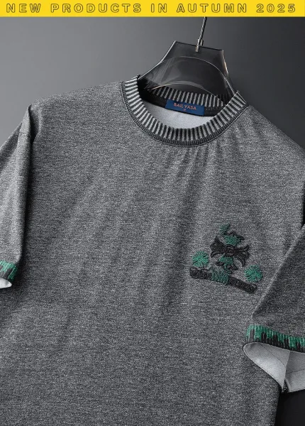 Chrome Hearts Embroidered Logo Gray T-Shirt with Green Trim - 8