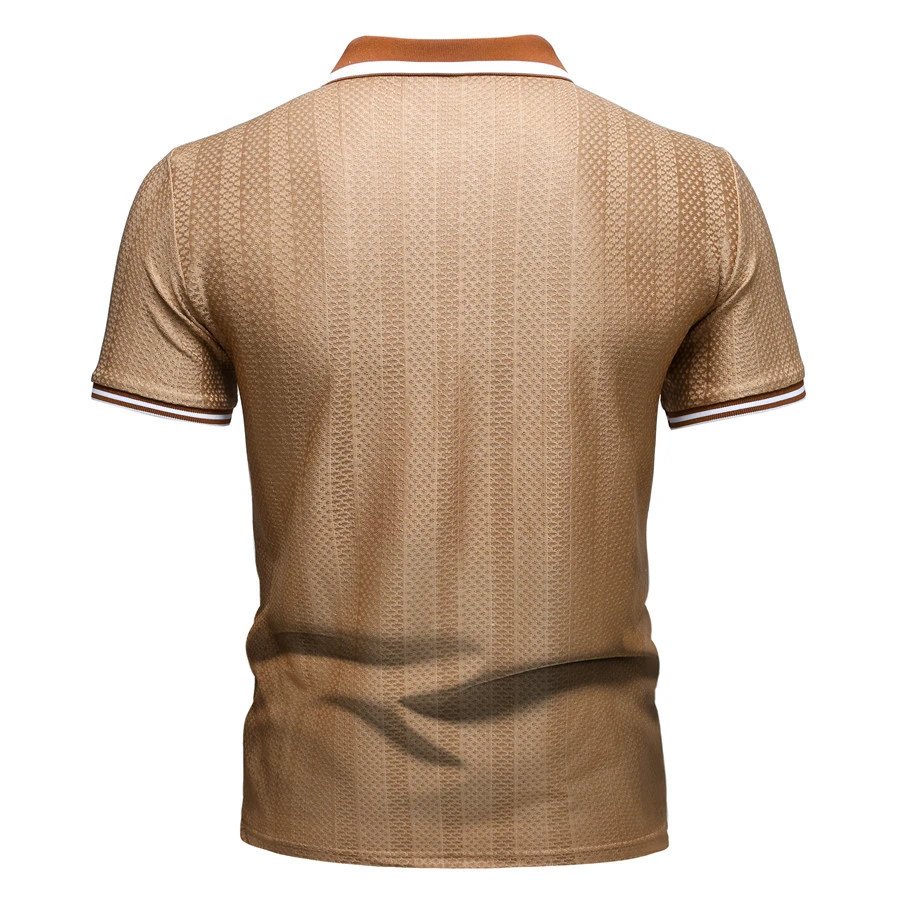 Design Textured Polo Gray Brown Collar Polo Tops Polo - 8