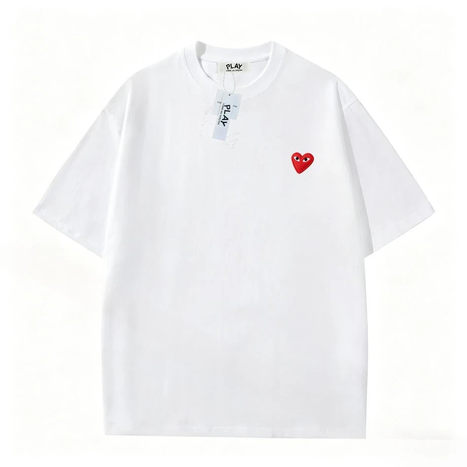 Comme des Garçons Play Red Heart Embroidered Beige T-Shirt - 11