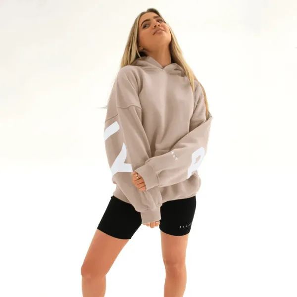 Design Oversized Graphic Hoodie in Light Gray with Black Lettering - 36