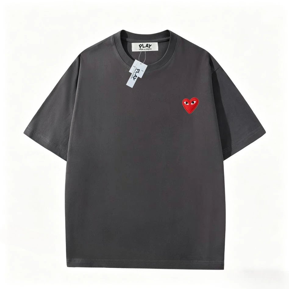 Comme des Garçons Play Red Heart Embroidered Beige T-Shirt - 7