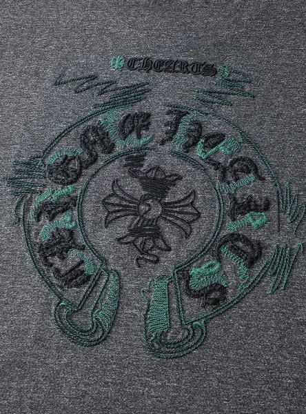 Chrome Hearts Embroidered Logo Gray T-Shirt with Green Trim - 10