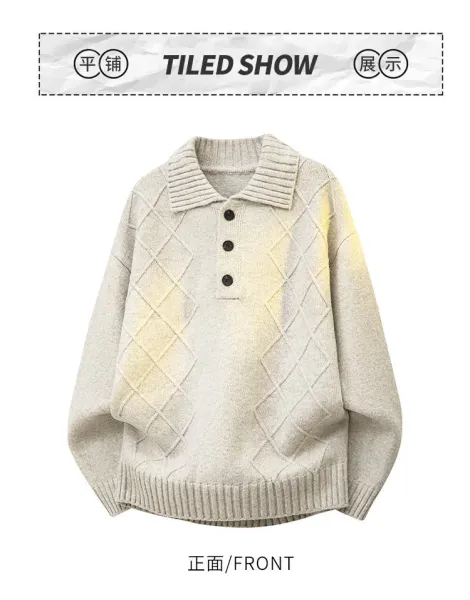 Design Knit Collared Button-Up Sweater Gray with Gold Gradient - 9