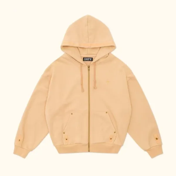 Design Oversized Zip-Up Hoodie Beige Hoodie - 11