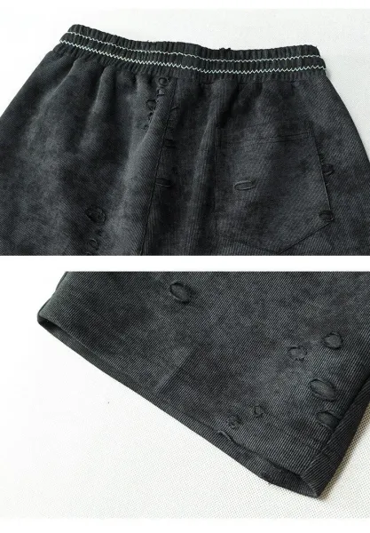 Chrome Hearts Distressed Corduroy Shorts Black - 12