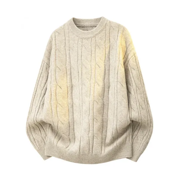 Design Cable Knit Oversized Sweater Beige - 1