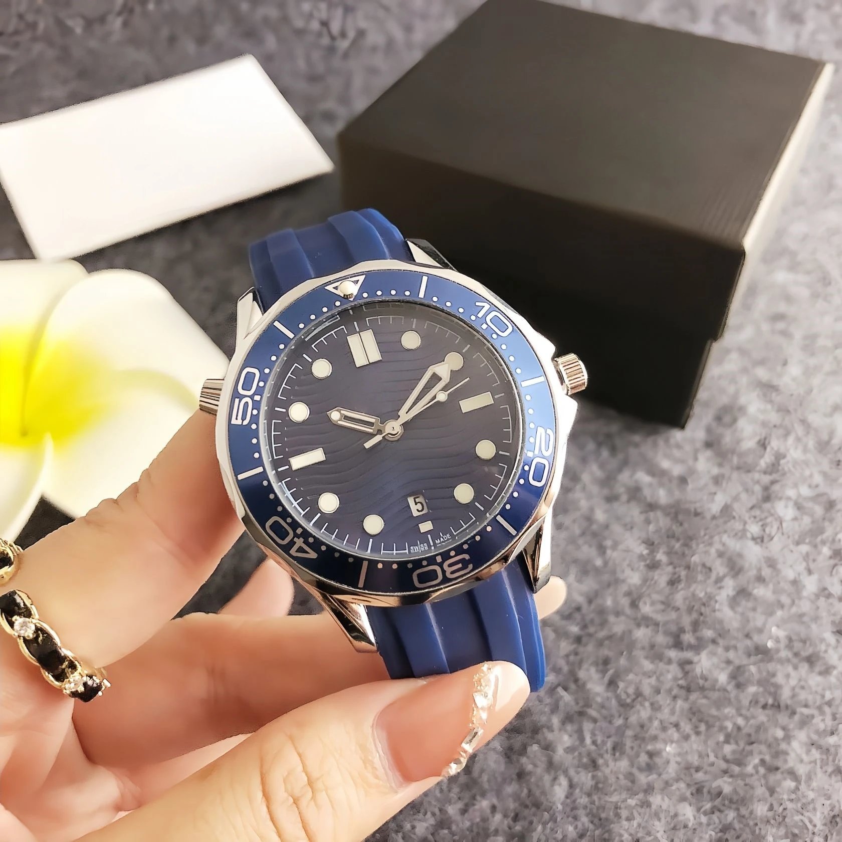 Design Ocean Chrono Green Rubber Strap Mechanical Watch Watches - 8