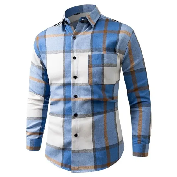 Design Classic Plaid Button-Up Shirt Blue White Brown Tops.shirt - 1