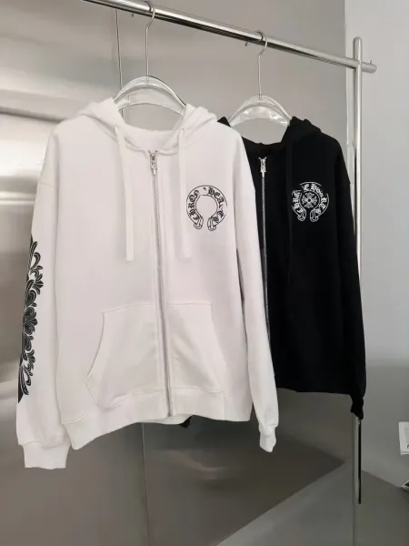 Chrome Hearts Logo Print Zip-Up Hoodie White - 8