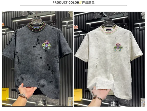 Chrome Hearts Cross Embroidered Distressed Corduroy Short-Sleeve Shirt - 4