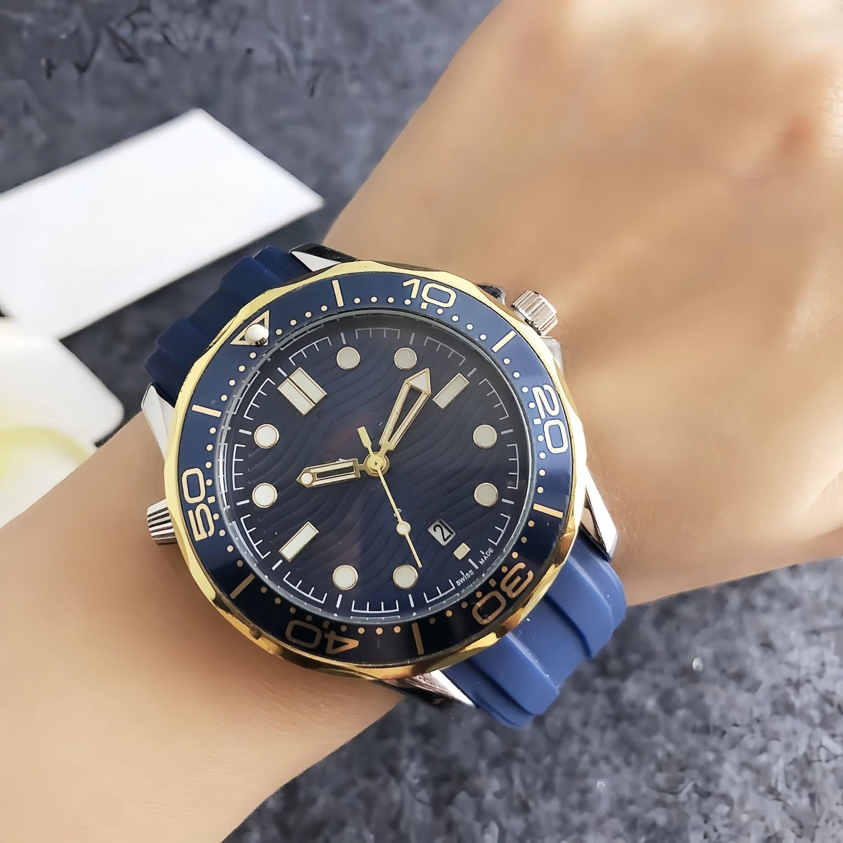 Design Ocean Chrono Green Rubber Strap Mechanical Watch Watches - 11