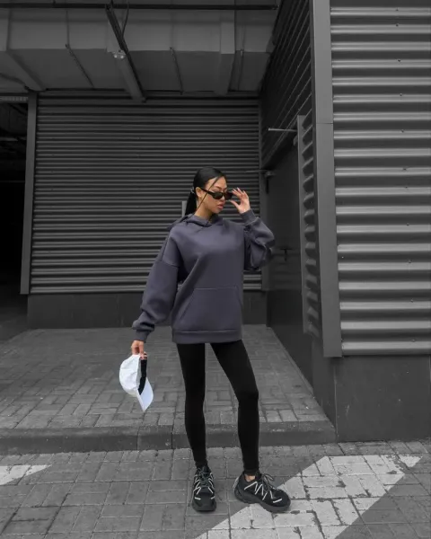 Design Oversized Graphic Hoodie in Light Gray with Black Lettering - 38
