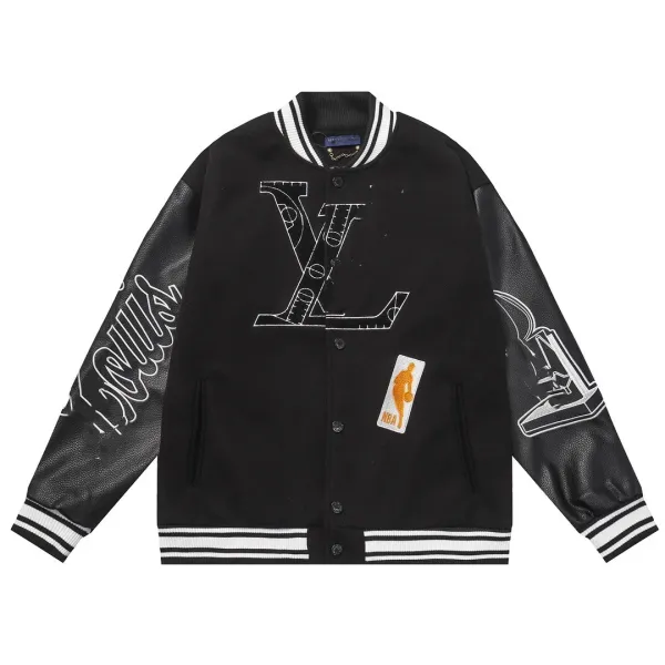 Louis Vuitton x NBA Varsity Jacket Black Leather-Sleeve Outerwear - 1