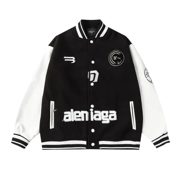 Balenciaga Varsity Jacket Black and White Outerwear - 1