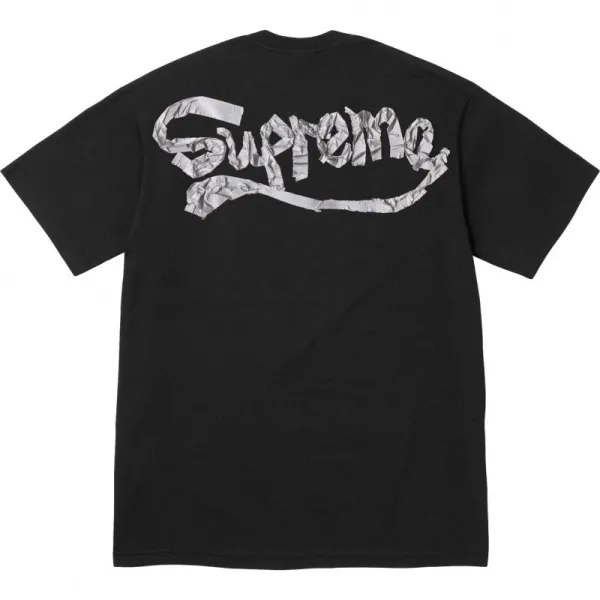 Supreme Crumpled Foil Logo Black T-Shirt - 1