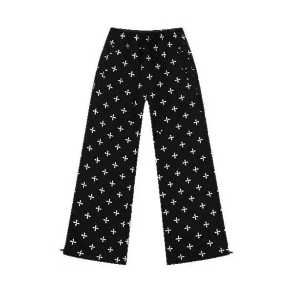 Design Cross Motif Wide-Leg Sweatpants Black - 6