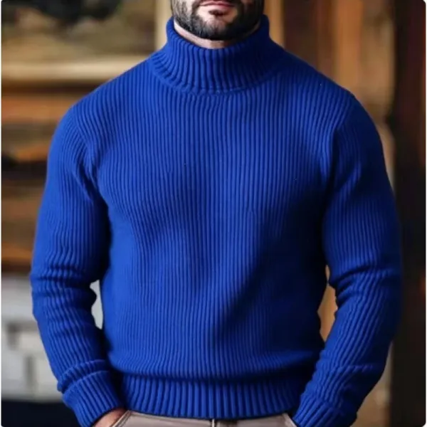 Design Ribbed Turtleneck Sweater Royal Blue - 1