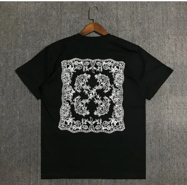Design Ornate Floral Frame Graphic T-Shirt Black - 1