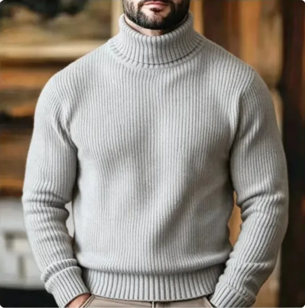 Design Ribbed Turtleneck Sweater Light Gray - 5