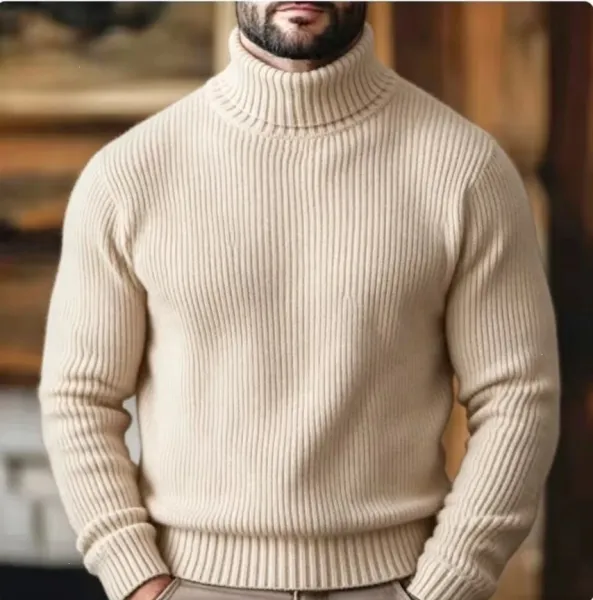 Design Ribbed Turtleneck Sweater Light Gray - 13