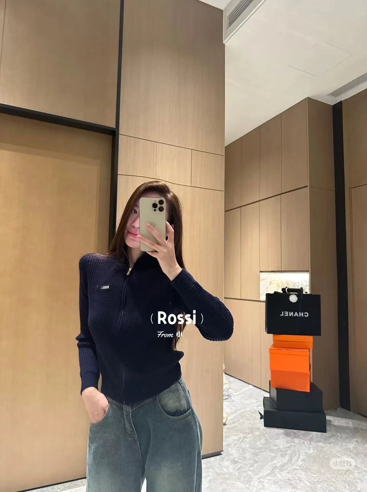 Miu Miu Ribbed Zip-Front Sweater Navy - 7