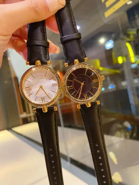 Versace Greca Pattern Gold-Plated Quartz Watch with Black Leather Strap Watches - 4