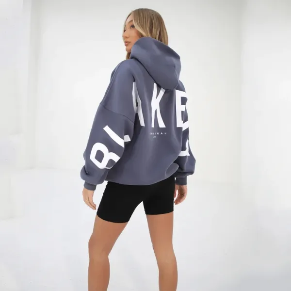 Design Oversized Graphic Hoodie in Light Gray with Black Lettering - 15