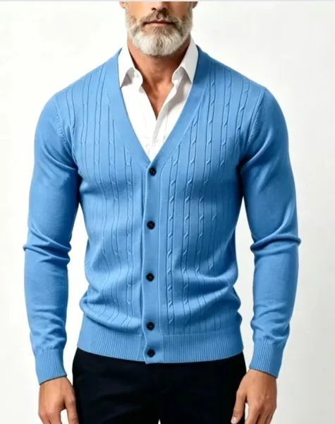 Design Cable Knit V-Neck Cardigan Beige Cardigan Outerwear.cardigan - 5