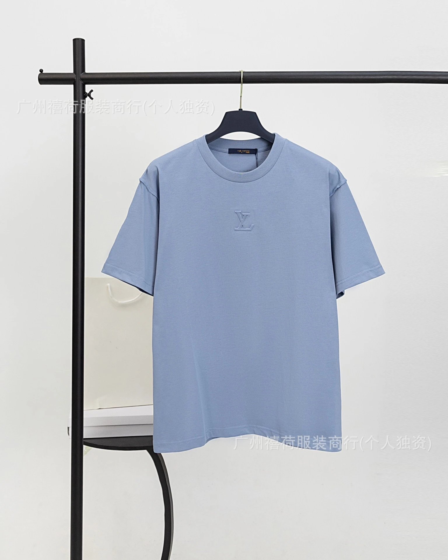 Louis Vuitton Embossed LV Logo T-Shirt Light Blue - 9