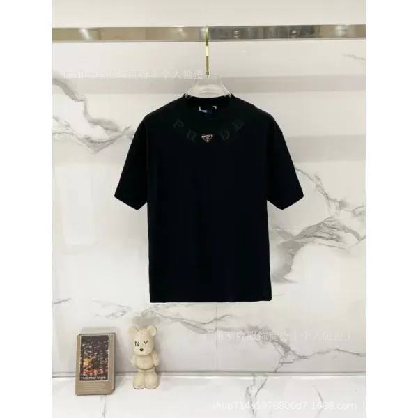 Prada Logo-Embossed Black Cotton T-Shirt - 1